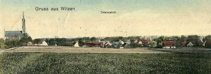 Wicina, karta pocztowa z 1921, Nowy kościół i panorama wsi.