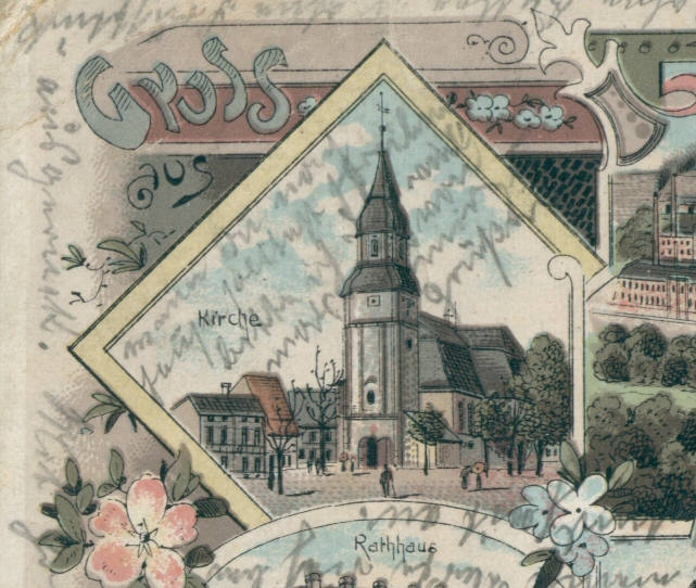 widok kościoła na karcie z roku 1899