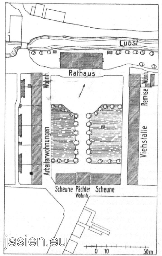 Układ pałacu z ogrodem i zabudowaniami folwarcznymi,  Zentralblatt der Bauverwaltung str.118, 01.03.1913